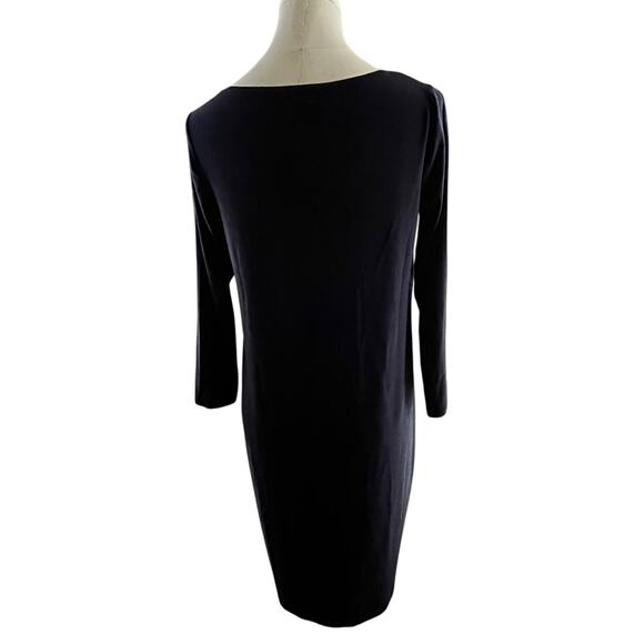 Eileen Fisher Dress XS Petite Navy Blue Tencel Knit V-Neck 3/4 Sleeve Minimalist - Picture 5 of 11